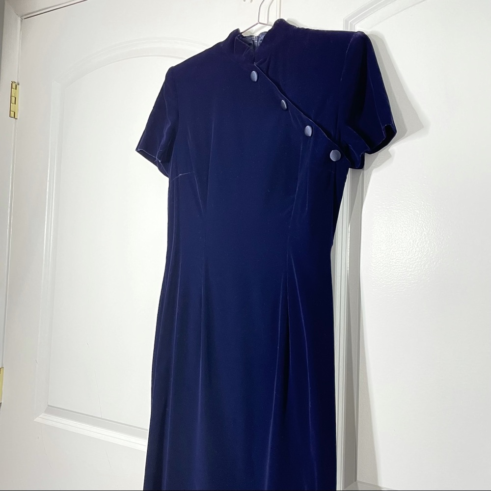 Maggy London Blue/Purple Velvet Chinese Dress size 6 - Picture 10 of 13